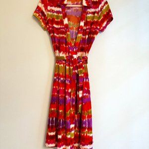 Calvin Klein Multi-color Short Sleeve Wrap Dress, Size 4